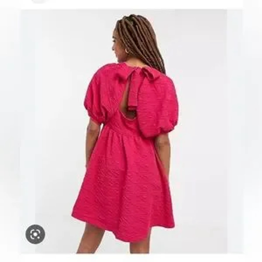 Free People Dress Womens Small Pink Violet Mini Boho Girly Flowy Puff Sleeve
